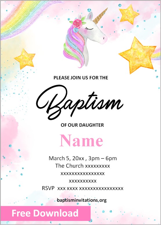 unicorn baptism invitation mobile format